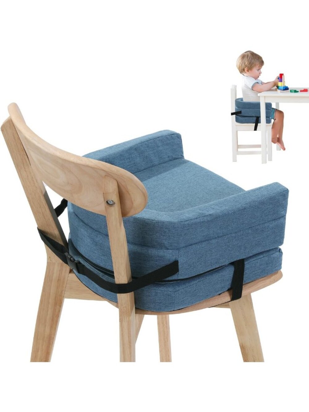 Adjustable Toddler Booster Seat for Dining Table, Portable Cushion with Straps